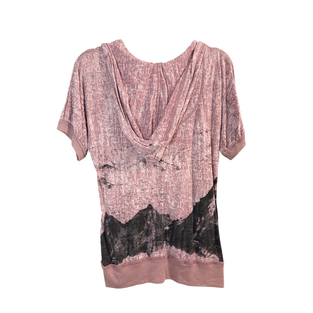 Free People Pink Mountain Graphic Hooded Cardigan Women SP Short Sleeve Burnout - Picture 6 of 7